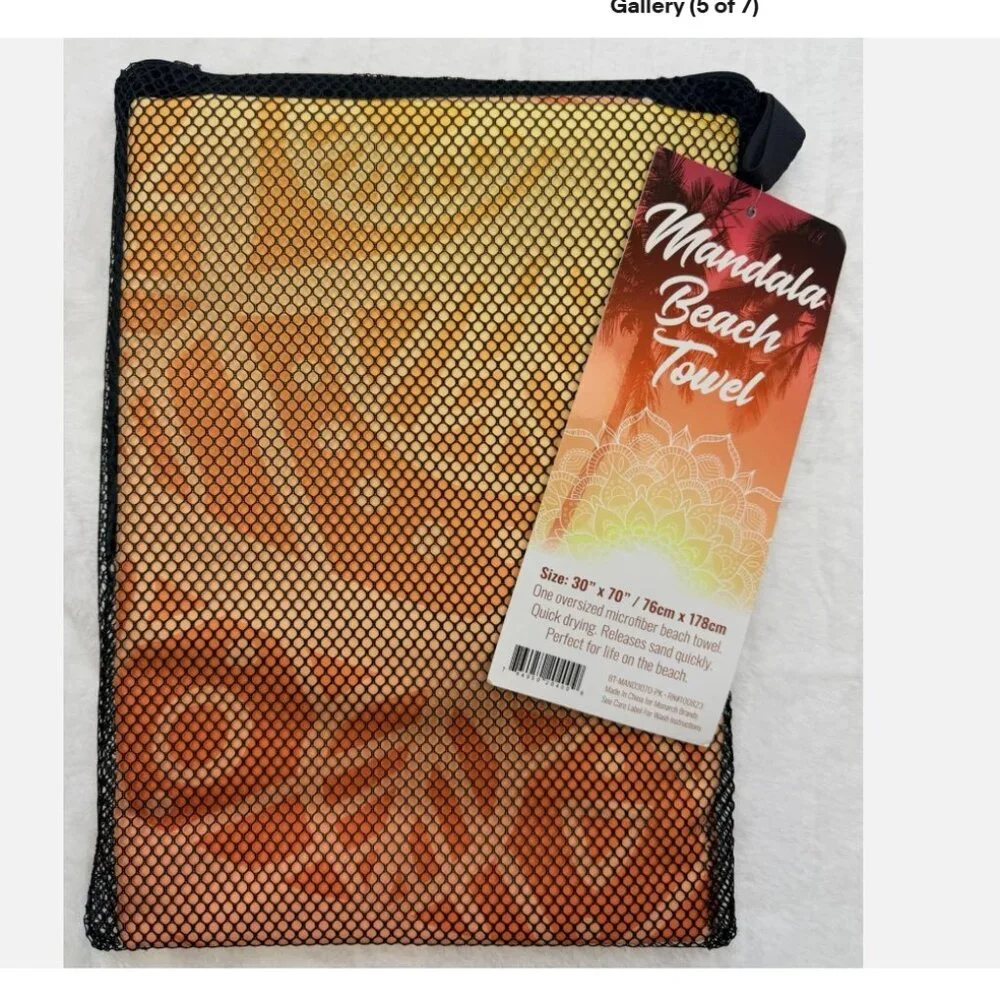 Mandala Beach Towel Oversized Microfiber Quick Dry BT-MAND3070-PK Orange NWT